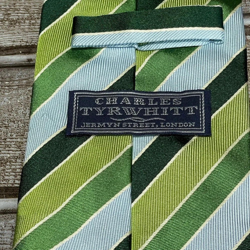 Charles Tyrwhitt Necktie Green Blue Striped Silk Tie‎ Jermyn Street London